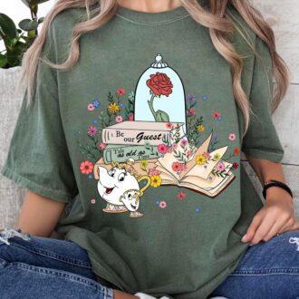 Mrs. Potts & Chip Disney Shirt, Beauty and the Beast Enchanted Rose Tee for Book Lovers
