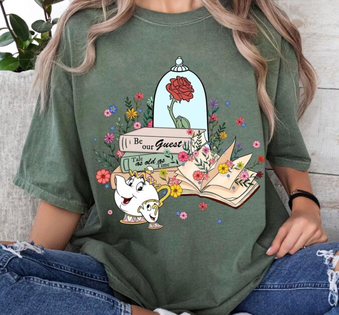Mrs. Potts & Chip Disney Shirt, Beauty and the Beast Enchanted Rose Tee for Book Lovers
