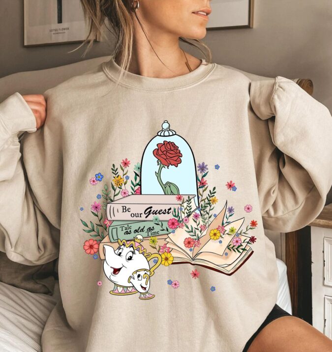 Mrs. Potts & Chip Disney Shirt, Beauty and the Beast Enchanted Rose Tee for Book Lovers