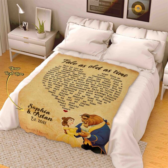 Personalized Beauty and the Beast Blanket, Adam & Belle Birthday Gift