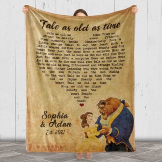 Personalized Beauty and the Beast Blanket, Adam & Belle Birthday Gift