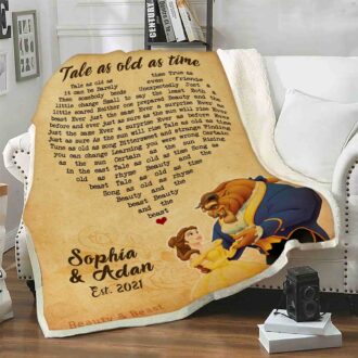 Personalized Beauty and the Beast Blanket, Adam & Belle Birthday Gift