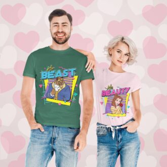 Retro 90s His Beauty Her Beast Valentine Couple Shirts