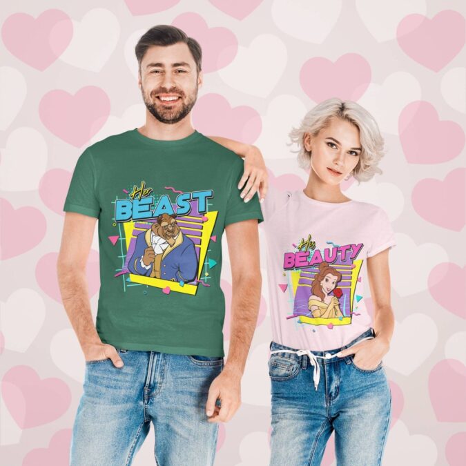 Retro 90s His Beauty Her Beast Valentine Couple Shirts