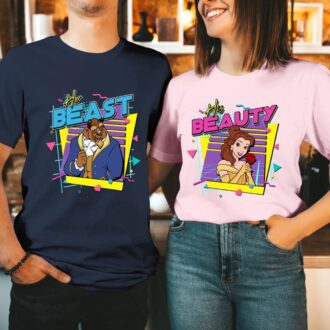 Retro 90s His Beauty Her Beast Valentine Couple Shirts