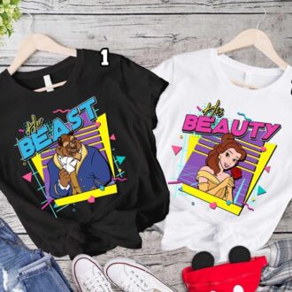 Retro 90s His Beauty Her Beast Valentine Couple Shirts