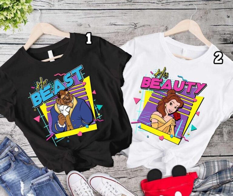 Retro 90s His Beauty Her Beast Valentine Couple Shirts