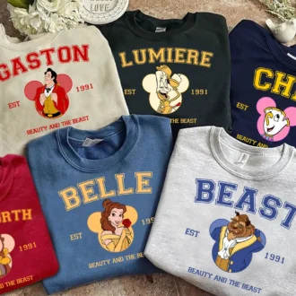 Retro Disney Beauty and The Beast Est. 1991 Shirt – Belle, Beast, Gaston, Mrs. Potts, Chip & Lumiere