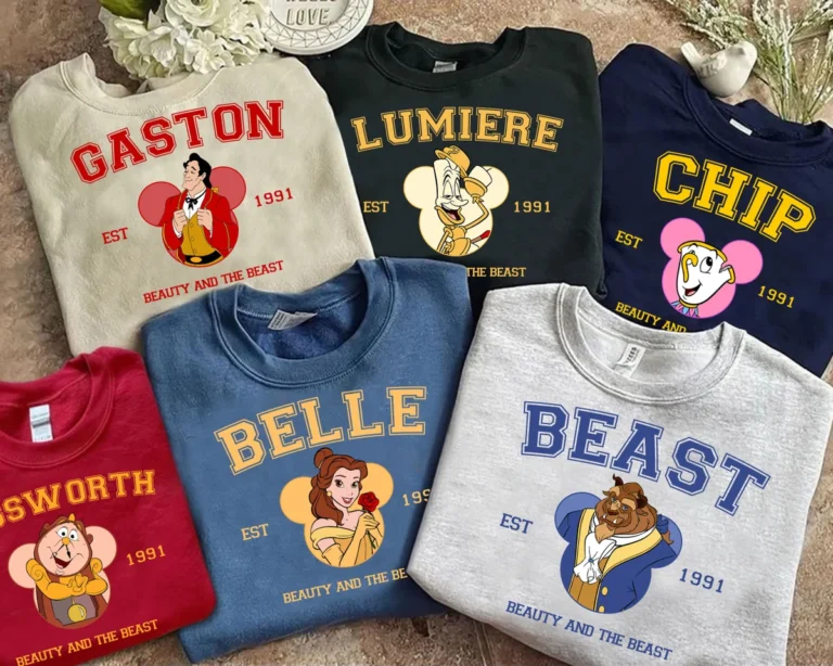 Retro Disney Beauty and The Beast Est. 1991 Shirt – Belle, Beast, Gaston, Mrs. Potts, Chip & Lumiere