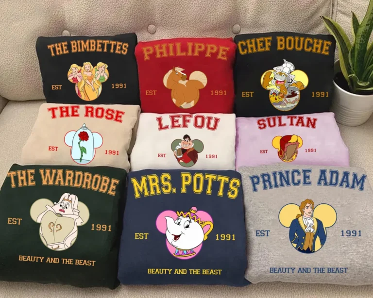 Retro Disney Beauty and The Beast Est. 1991 Shirt – Belle, Beast, Gaston, Mrs. Potts, Chip & Lumiere