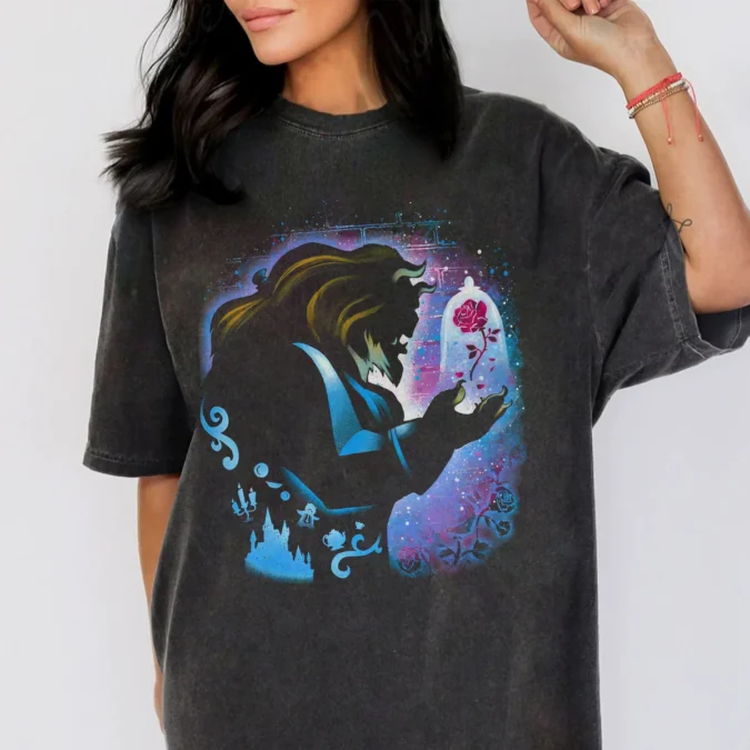 Retro Disney Beauty and the Beast Stained Glass Rose Shirt