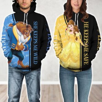 Valentine's Beauty and the Beast Couple Hoodie, Wild and Safe Couple Shirt