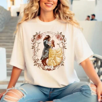 Vintage Beauty and the Beast Rose T-shirt – Disney Princess Belle and Adam