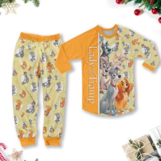 Christmas Lady and the Tramp Family Pajamas Set, Cartoon Magic Kingdom Gift for Holiday Parties