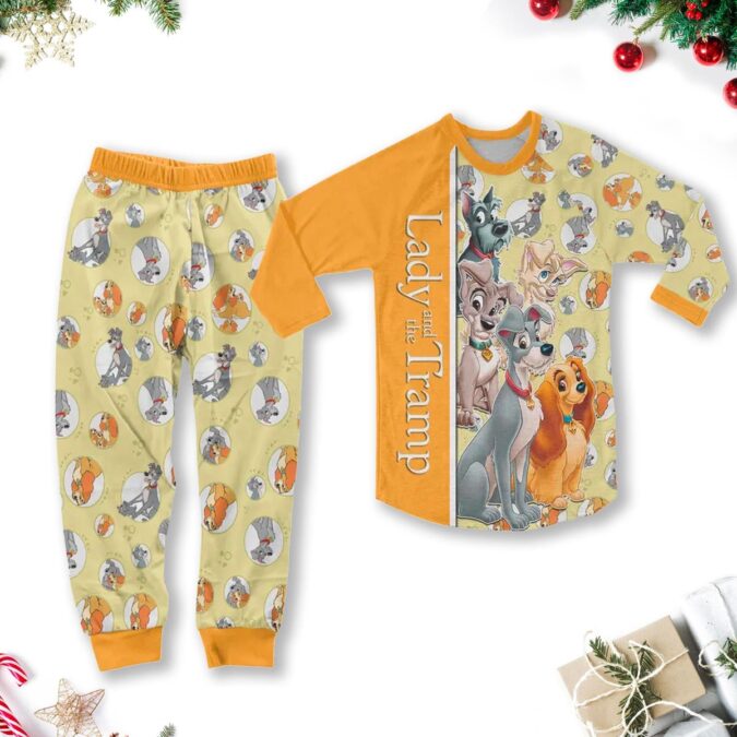 Christmas Lady and the Tramp Family Pajamas Set, Cartoon Magic Kingdom Gift for Holiday Parties