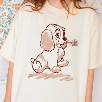 Cute Puppy with Flower Lady and the Tramp Shirt, Disney Dog Lover Shirt for Women