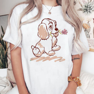 Cute Puppy with Flower Lady and the Tramp Shirt, Disney Dog Lover Shirt for Women