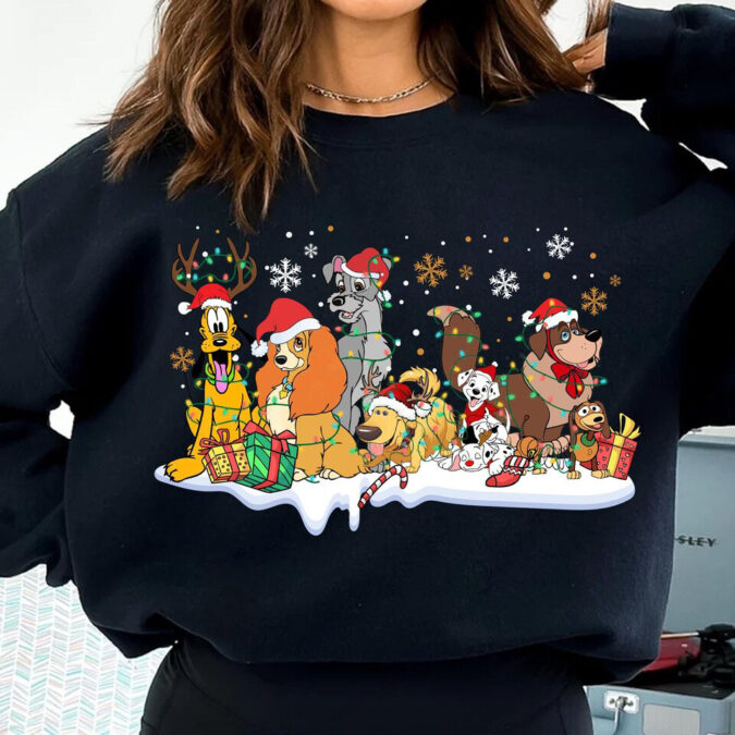 Disney Dogs Christmas Family Matching Shirts – Lady and The Tramp, Bolt, Slinky, Pongo & Perdita
