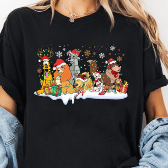 Disney Dogs Christmas Family Matching Shirts – Lady and The Tramp, Bolt, Slinky, Pongo & Perdita