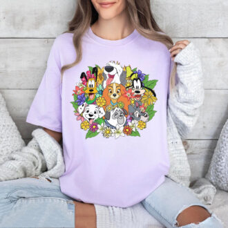 Disney Floral Dogs T-Shirt – Dalmatian, Pluto & Lady and The Tramp Shirt for Disney Fans