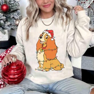 Disney Lady and The Tramp Christmas Lights Couple Sweatshirt, Holiday Family Shirts