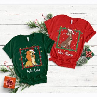 Disney Lady and the Tramp Christmas Lights Shirt, His and Her Matching Christmas Tees for Couples