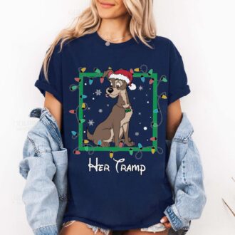 Disney Lady and the Tramp Christmas Lights Shirt, His and Her Matching Christmas Tees for Couples