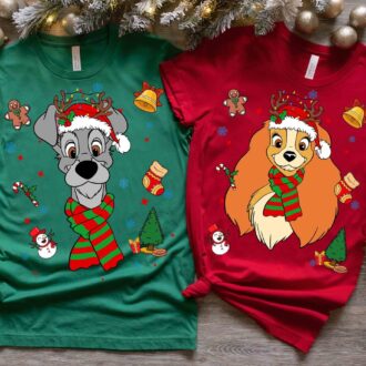 Disney Lady and the Tramp Christmas Shirt, Santa Reindeer Xmas Family Matching Shirt for Disneyland