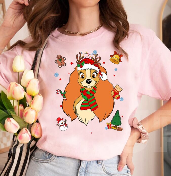 Disney Lady and the Tramp Christmas Shirt, Santa Reindeer Xmas Family Matching Shirt for Disneyland