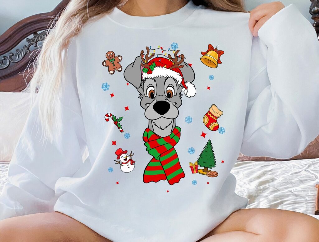 Disney Lady and the Tramp Christmas Shirt, Santa Reindeer Xmas Family Matching Shirt for Disneyland