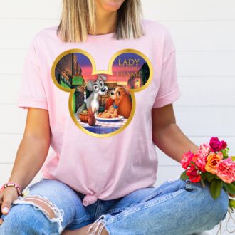 Disney Lady and the Tramp Couple Shirt – Disney Travel Tee for Adults, Matching Couple T-shirt