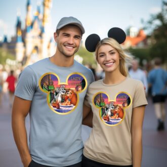 Disney Lady and the Tramp Couple Shirt – Disney Travel Tee for Adults, Matching Couple T-shirt
