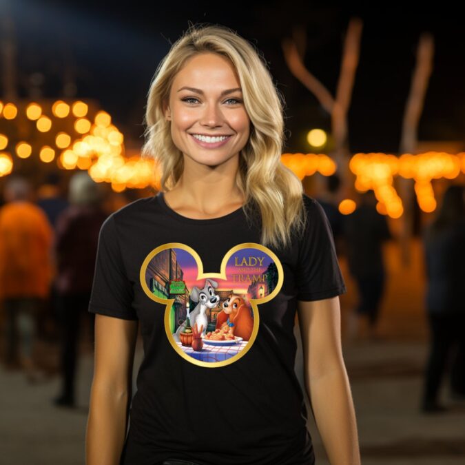 Disney Lady and the Tramp Couple Shirt – Disney Travel Tee for Adults, Matching Couple T-shirt