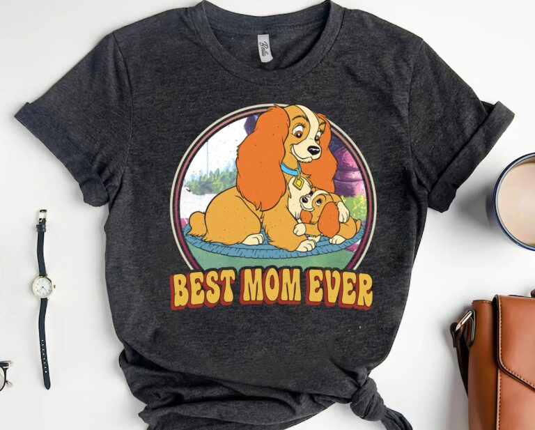 Disney Lady and the Tramp Dog Mom Shirt, Best Mom Ever Retro T-Shirt for Mother's Day