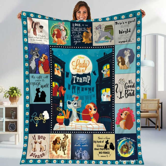 Disney Lady and the Tramp Fleece Blanket – Cozy Dog Throw for Bed, Couch & Sofa