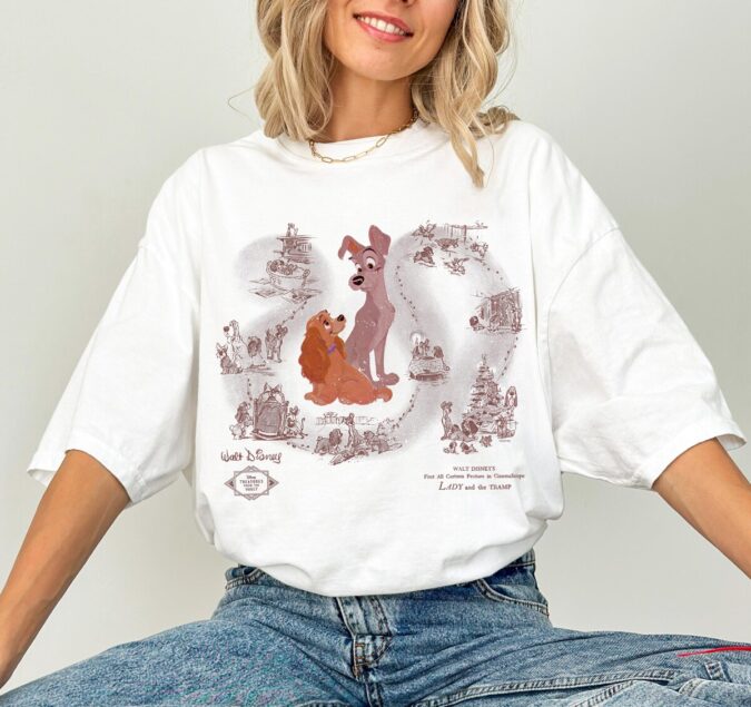Disney Lady and the Tramp Retro 90s T-Shirt, Family Matching Shirt for Disneyland & Disney Trip