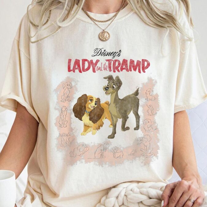 Disney Lady and the Tramp Vintage Portrait Shirt, Matching Couple & Family Tee for Disneyland Vacation