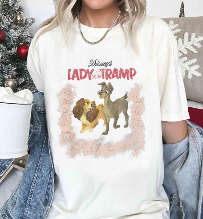 Disney Lady and the Tramp Vintage Portrait Shirt, Matching Couple & Family Tee for Disneyland Vacation