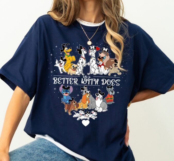 Disney Life is Better with Dogs Shirt – Pluto, Dalmatians & Lady and The Tramp Family Matching Tee