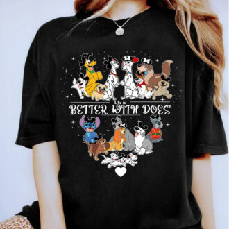 Disney Life is Better with Dogs Shirt – Pluto, Dalmatians & Lady and The Tramp Family Matching Tee