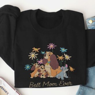 Embroidered Lady and the Tramp Floral Sweatshirt, Best Mom Ever Mommy Shirt, Perfect Mother’s Day Gift