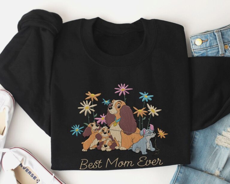 Embroidered Lady and the Tramp Floral Sweatshirt, Best Mom Ever Mommy Shirt, Perfect Mother’s Day Gift