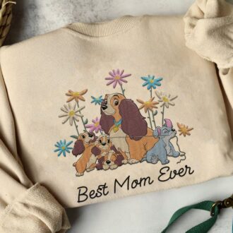Embroidered Lady and the Tramp Floral Sweatshirt, Best Mom Ever Mommy Shirt, Perfect Mother’s Day Gift