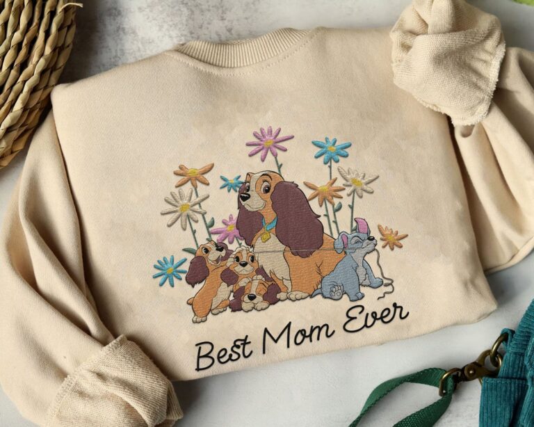 Embroidered Lady and the Tramp Floral Sweatshirt, Best Mom Ever Mommy Shirt, Perfect Mother’s Day Gift