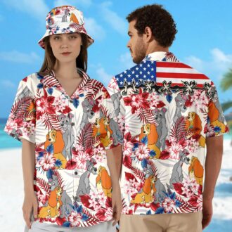 Lady & The Tramp 4th of July Hawaiian Shirt, Summer Vacation Cartoon Dog Gift for Couples