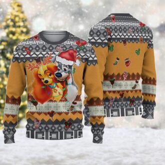 Lady and the Tramp Christmas Ugly Sweater, Cartoon Couple Xmas Shirt, Magic Kingdom Holiday Gift