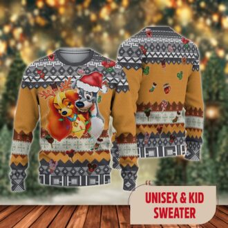Lady and the Tramp Christmas Ugly Sweater, Cartoon Couple Xmas Shirt, Magic Kingdom Holiday Gift