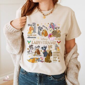 Lady and the Tramp Disney Shirt for Women, Cute Dogs Lovers Sweatshirt Gift for Couples