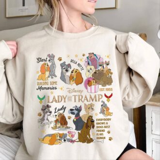 Lady and the Tramp Disney Shirt for Women, Cute Dogs Lovers Sweatshirt Gift for Couples