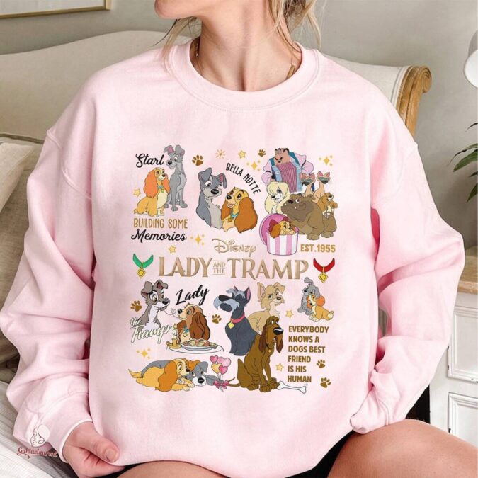 Lady and the Tramp Disney Shirt for Women, Cute Dogs Lovers Sweatshirt Gift for Couples